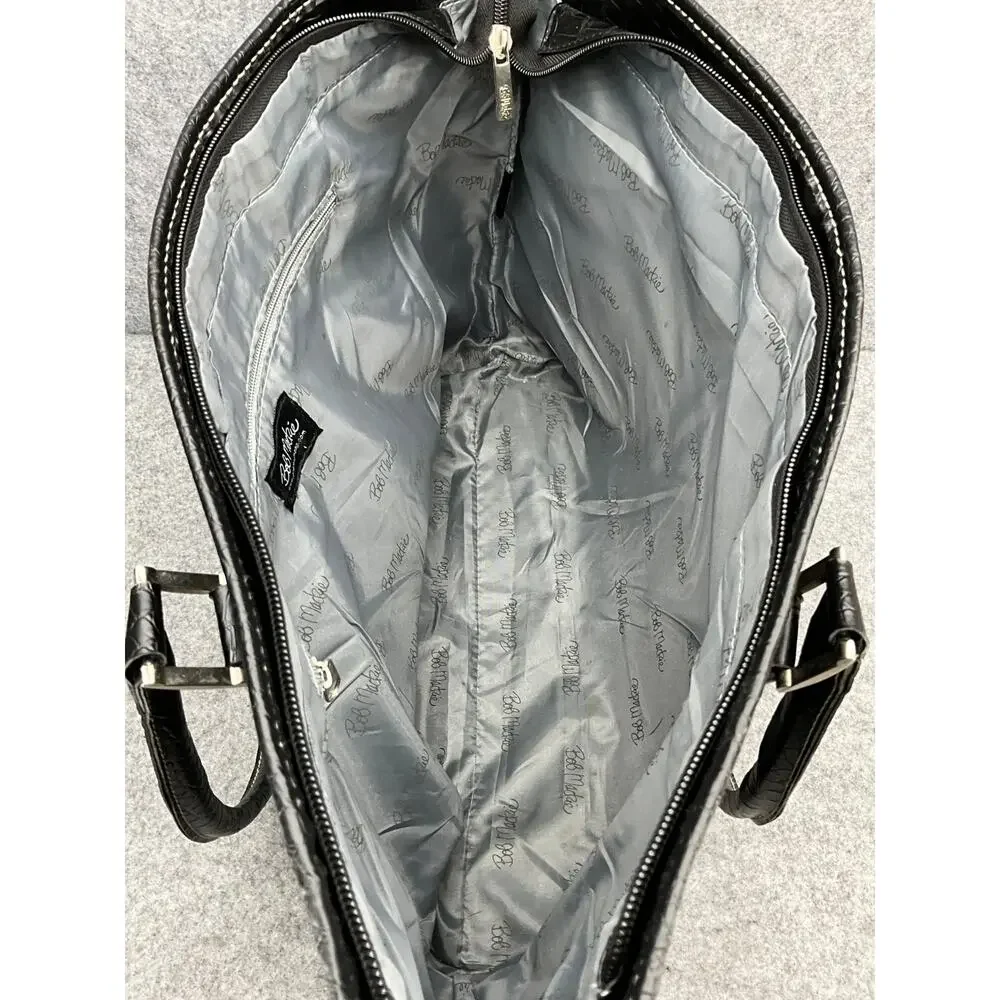 Bob Mackie Large Black Croc Print Vegan Faux Leather Top Handle Tote Bag Purse